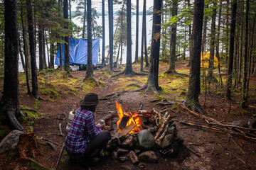 A wonderful campfire in the Maine woods.  - 363389737