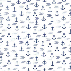 Fototapeta na wymiar Summer seamless pattern with anchors. Cute ocean background. Perfect for wrapping paper, textile and web design