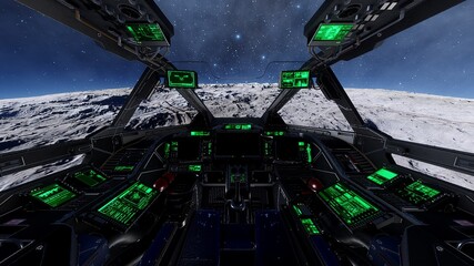 view from the cockpit of a spaceship, cockpit spaceship background, cockpit UFO 3d render