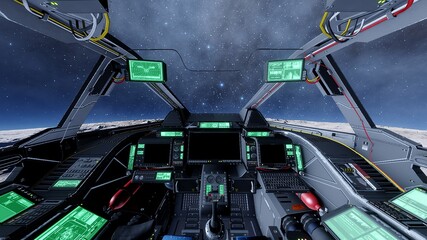 view from the cockpit of a spaceship, cockpit spaceship background, cockpit UFO 3d render © Aleksandr