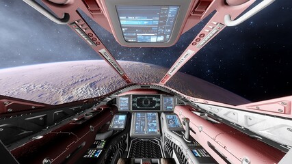 view from the cockpit of a spaceship, cockpit spaceship background, cockpit UFO 3d render © Aleksandr