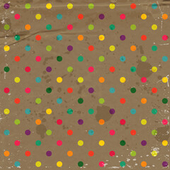 vector vintage wrapping paper, old distressed weathered, worn background with wrinkles and polka dot pattern