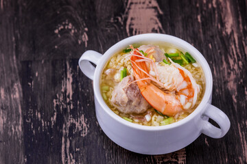 Shrimp porridge white bowl