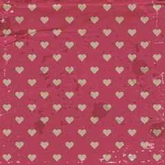vector vintage wrapping paper, old distressed weathered, worn background with wrinkles and hearts pattern