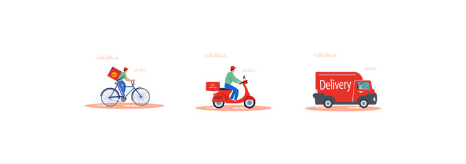 Naklejka premium Online delivery service concept, online order tracking, delivery home and office. Vector flat illustration set.