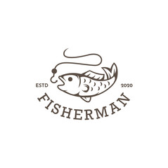 Fish Fishing Vintage Hipster Logo Design Template Vector illustration