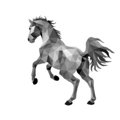 prancing horse, isolated image on a white background in the style of low poly