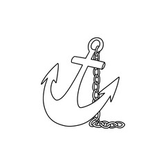 Vector illustration with an anchor. Isolated on a white background. In the outline style. For banners, t-shirts, postcards, etc.