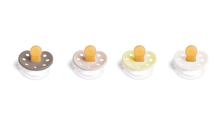 pacifiers in four different colors. concept that all human beings are equally important