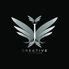 Letter J Luxury White Thin Wing Logo Template
