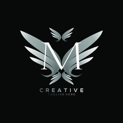 Letter M Luxury White Thin Wing Logo Template