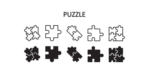 Puzzle icon set. Vector graphic illustration. Suitable for website design, logo, app, template, and ui. - obrazy, fototapety, plakaty