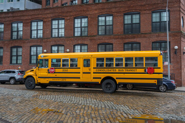 Fototapeta na wymiar School Bus in the Neighborhood
