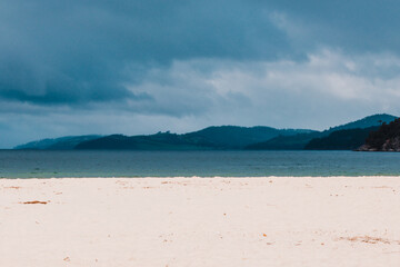 Fototapeta na wymiar beautiful Tasmanian beach landscape with stormy sky