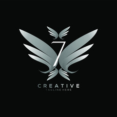 Number 7 Luxury White Wing Logo Template