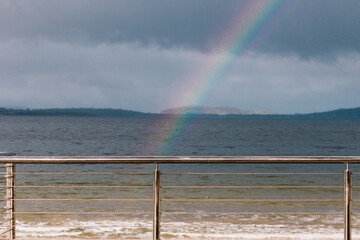 rainbow over Tasmanian beach in South Hobart