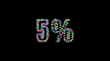 5%: 3D illustration of the text made of small objects over a black background with shadows