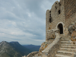Fototapeta na wymiar Foreboding Chateau Queribus. Entrance to the ruins.