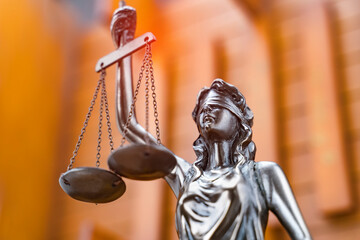 Law theme,Lady Justice Statue on wooden background
