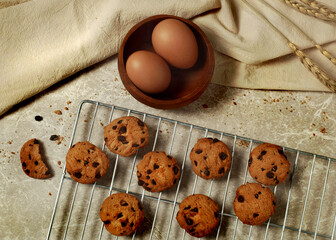 chocolate chips cookies on cooling rack