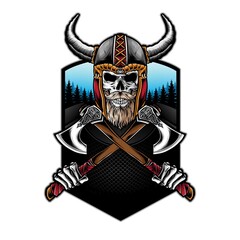 Fototapeta premium viking skull holding axe vector