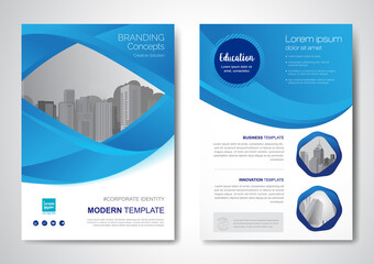 Template vector design for Brochure, AnnualReport, Magazine, Poster, Corporate Presentation, Portfolio, Flyer, infographic, layout modern with blue color size A4, Front and back, Easy to use and edit.