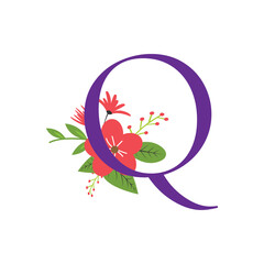 Floral alphabet initial vector design