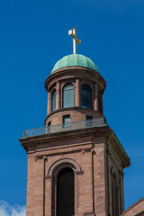 Church bell tower and blue sky