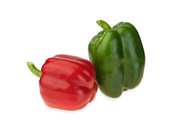 r\Red and green bell peppers isolated on white background