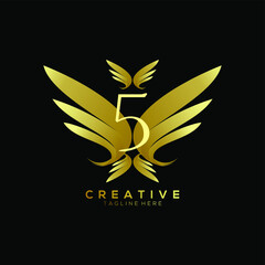 Number  5 Luxury Gold Wing Logo Template