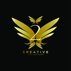 Number 2 Luxury Gold Wing Logo Template