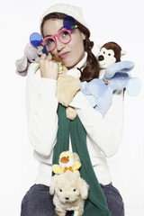 Woman playing with her puppets