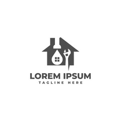 Home Plumbing Repair with Water Drops and Wrench Logo Vector Icon Illustration
