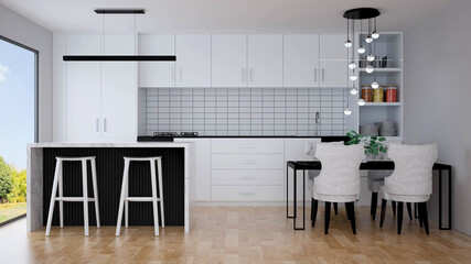 Modern kitchen interior with furniture.3d rendering - 363424577