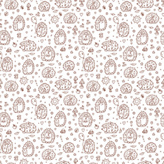 Hedgehogs seamless pattern. Hand drawn doodles cute Hedgehogs - vector illustration. Background for kids
