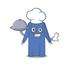 mascot design of disposable clothes chef serving food on tray