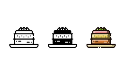 Mousse cake icon. With outline, glyph, and filled outline style