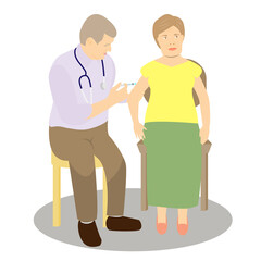 The doctor giving an injection to old woman vector