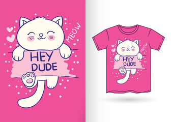 Cute cat hand drawn for t shirt