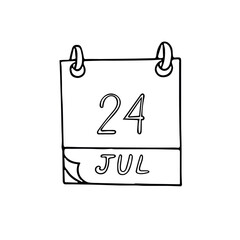 calendar hand drawn in doodle style. July 24. Day, date. icon, sticker, element, design. planning, business holiday