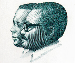 Jose Eduardo dos Santos. Antonio Agostinho Neto. the first President of Angola (1975â€“1979). Portrait from Angola 5 Kwanzas 2012 Banknotes..
