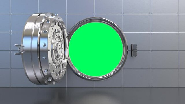 3d rendering interior bank vault door open 4k animation