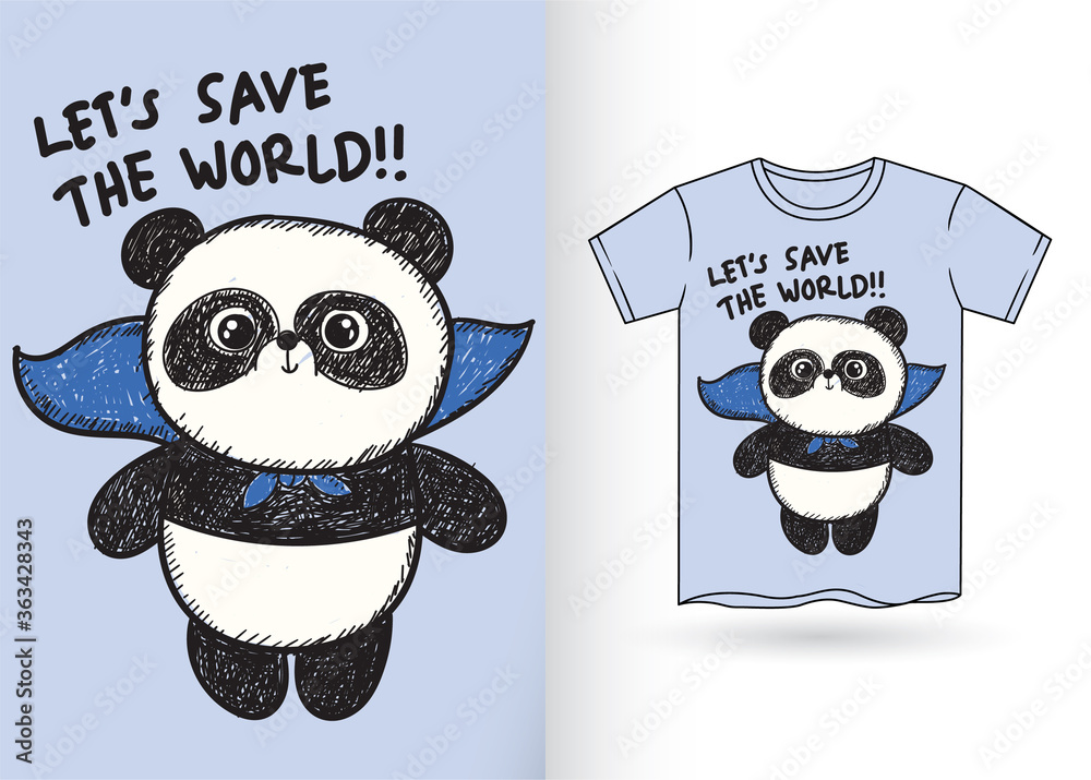 Wall mural superhero panda hand drawn for t shirt