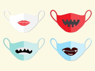 Set of masks to prevent disease ,for Halloween night,vector illustration.