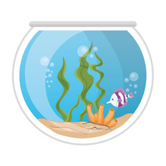 aquarium fish with water,seaweed, coral, aquarium marine pet vector illustration design