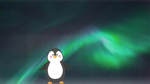 【創作】オーロラの下で羽を動かすペンギン
[Creation] A penguin whose wings move under the aurora