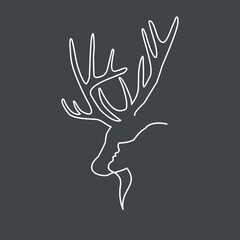 Fototapeta premium Deer head and human face with a thin line