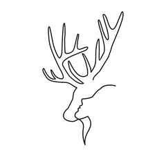 Deer head and human face with a thin line