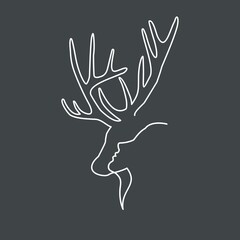 Deer head and human face with a thin line
