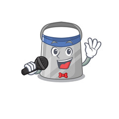 cartoon character of face shield sing a song with a microphone